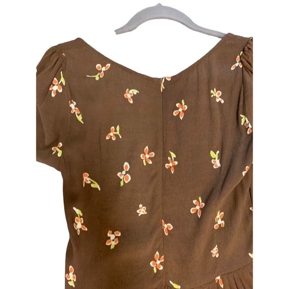 CHRISTY DAWN Brown Orange Yellow Floral Print Boho Knee Length Dress-Size Medium - Picture 6 of 16